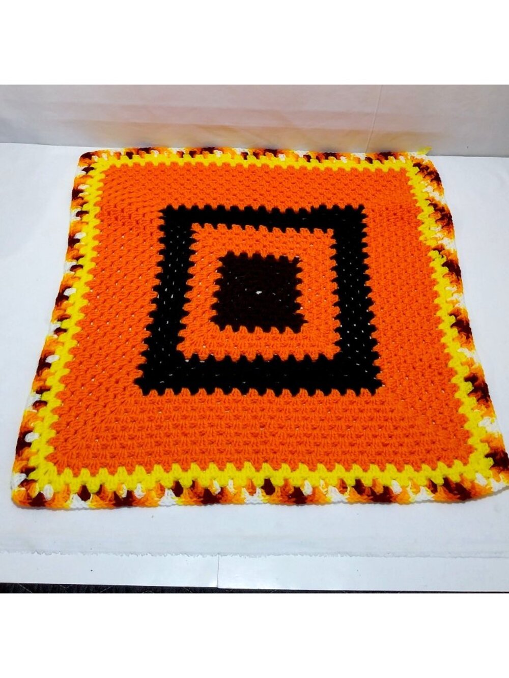 Afghan Blanket Throw Crochet Granny C2C Square Textured Homemade Chunky 26"x26"